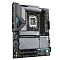 Фото-3 Материнская плата GIGABYTE Z890 EAGLE WIFI7 &mdash; ракурс под углом; показаны кожух I/O с подсветкой, сокет LGA1851 и 4 слота DDR5, а также серые радиаторы и кожухи M.2; на белом фоне, чтобы на странице товара было видно общий профиль платы и расположение основных зон.
