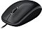 Фото-3 Проводная мышь Logitech B100, крупный план сверху под углом; чёрная матовая верхняя панель, колесо прокрутки в серой вставке, кабель виден спереди и тонкая боковая окантовка; фото помогает рассмотреть органы управления на странице товара.