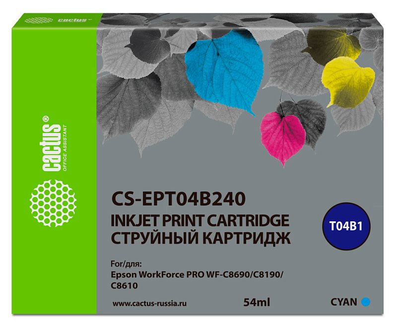 Фото Картридж CACTUS EPT04B240 Струйный Голубой 54мл, CS-EPT04B240