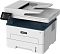 Фото-2 МФУ Xerox B235, вид под углом спереди; слева цветной сенсорный экран с меню, сверху автоподатчик документов, на корпусе видна кнопка питания, белый корпус с темно-синей верхней секцией.