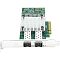 Фото-3 Сетевая карта LR‑LINK (Intel X710) с 2 SFP, вид со стороны планки; два порта SFP на металлической планке, за ними белый радиатор и крепёжные стойки; на белом фоне для проверки количества портов на странице товара.