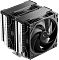 Фото-1 Кулер для процессора DeepCool AG620 G2, общий вид спереди под углом: двухбашенный радиатор с двумя черными вентиляторами, сверху установлены две перфорированные крышки, снизу видна прижимная пластина с пружиной, изображение показывает основную конструкцию кулера для страницы товара.