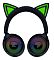 Фото-3 Наушники Razer Kraken Kitty V3 Pro USB, чёрные — фронтальный вид; показаны две чашки с многоцветной подсветкой и кошачьи ушки с зелёной подсветкой на оголовье. На странице товара это важно для показа симметрии подсветки и дизайна спереди.