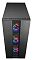 Фото-4 Корпус Accord ACC CL290B midi tower, фронтальный вид сверху; показана чёрная передняя панель с центральной сетчатой полосой, за которой видны три вентилятора с многоцветной подсветкой, а сверху размещены кнопки и разъёмы; изображение важно для страницы товара, потому что показывает фронт корпуса и расположение панели ввода-вывода.