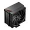 Фото-2 Кулер PCCooler RZ500 BK, вид под углом сверху: чёрная верхняя крышка с оранжевой вставкой и текстурной вставкой у края, вентилятор частично в кадре; показывает оформление верхней панели и форму кожуха.