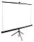 Фото-3 Проекционный экран на штативе Cactus TriExpert CS-PSTE-200x150-BK, вид спереди под углом; белое полотно с чёрной рамкой без изображения, нижняя планка-утяжелитель, опоры штатива.