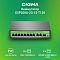 Фото-3 Коммутатор DIGMA DSP208G-2G-1S-T120, промо-изображение с фронтальным видом на зелёном фоне. Показаны устройство, подписи PoE 802.3af/at, 8 портов 1000 Мбит/с и uplink 2×1000 Мбит/с + 1×SFP. Полезно для карточки товара, чтобы быстро соотнести модель с ключевой схемой портов на изображении.