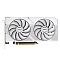 Фото-2 Видеокарта ASUS GeForce RTX 5060 Dual OC 8GB, фронтальный вид. Показана лицевая сторона с двумя белыми осевыми вентиляторами, белым кожухом и светло-серыми геометрическими вставками. Изображение важно для оценки дизайна и конструкции охлаждения.