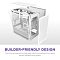 Фото-7 Корпус NZXT H3 Flow 2025 (CC-H31FW-01), инфографика &laquo;builder‑friendly&raquo;: белый корпус в разобранном виде, сняты боковая стеклянная панель, верхняя крышка и фронтальная сетчатая панель; виден каркас и точки крепления; изображение показывает доступ к компонентам для сборки и обслуживания.