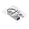Фото-4 USB-хаб ExeGate DUB-4 EX293981RUS, вид в транспортной упаковке: серебристый концентратор лежит в прозрачном пакете, виден короткий встроенный кабель с USB-A штекером, на корпус наклеена белая этикетка ExeGate DUB-4, на торце открыт один синий USB-порт; изображение показывает маркировку и комплектный вид товара для страницы о USB-хабе.