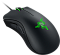 Фото-3 Проводная мышь Razer Essential, ракурс сверху слева; чёрный корпус с зелёной подсветкой колеса и логотипа, двумя боковыми кнопками и матовой поверхностью; изображение на чёрном фоне, важно для страницы товара как показывает сочетание верхней панели и боковой стороны корпуса.