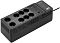 Фото-1 ИБП APC by Schneider Electric Back-UPS 650 BE650G2-GR, вид сверху под углом. На фото чёрный корпус формата brick, восемь евророзеток, USB-порт 5V 2.4A, индикаторы состояния, кнопка отключения звука и кнопка питания. На светлом фоне для карточки товара, показывает розеточный блок и верхнюю панель управления.