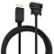 Фото-2 Видеокабель Buro DisplayPort&ndash;VGA 2 м BHP-DPP-VGA-2, крупный план разъёмов. На фото видны прямоугольный коннектор DisplayPort и VGA-разъём с винтовыми креплениями, ниже проходит виток кабеля. Чёрный цвет с металлическими контактами. Подходит для страницы товара, потому что показывает совместимые коннекторы и способ фиксации VGA.