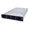 Фото-7 Серверная платформа ASUS RS521A-E12 RS12U (90SF03X1-M000C0), вид спереди под углом справа: 2U корпус, фронтальные отсеки с синими фиксаторами и боковые стойковые ручки; показывает габарит фронтальной панели и элементы крепления в стойке.