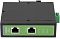 Фото-17 PoE‑инжектор Digma DNP30W48GDXM, фронтальный вид. Видны два порта RJ‑45 с подписями Data In и Data Out + PoE, индикаторы статуса на зелёной панели, чёрная верхняя крышка и зелёная клемма питания справа. Изображение показывает основную панель подключения для страницы товара.