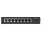 Фото-2 Коммутатор D-Link DES-1008D L2B, вид на портовую панель. На фото видны восемь Ethernet-портов с нумерацией 1–8 и круглый разъём питания справа. Чёрная металлическая панель показывает сетевые разъёмы и вход питания для страницы товара.