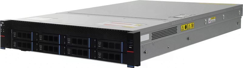 Фото-1 Сервер iRU G2208iG3 8x3.5 Rack 2U, вид спереди слева; на фото видны 12 фронтальных отсеков с лотками и маркировкой HDD0–HDD11, чёрная передняя панель с синими вертикальными вставками и блок интерфейсов справа с VGA и двумя USB; изображение показывает фронтальную конфигурацию корпуса для страницы товара сервера.