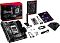 Фото-19 Материнская плата ASUS ROG STRIX X870-I GAMING WIFI mini-ITX AM5, комплект поставки на белом фоне. На фото видны сама плата, коробка, антенна Wi-Fi, внешний модуль STRIX HIVE II, кабели, переходники, винты, документация и наклейки; основные элементы чёрные. Это фото важно для страницы товара, потому что показывает полный состав комплекта.