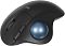 Фото-13 Беспроводная мышь Logitech M575S, профиль со стороны трекбола; виден крупный синий шар, вытянутый изгиб корпуса и нижняя опорная линия, чёрный матовый пластик; изображение помогает оценить боковой силуэт устройства на странице товара.