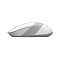Фото-6 Беспроводная мышь A4Tech FG10S White, боковой профиль: бело-серый корпус с рифлёной серой вставкой, низкая передняя часть и плавная задняя линия; помогает понять форму мыши при виде сбоку.