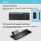 Фото-26 Клавиатура A4Tech Fstyler FBK25 Black, информационный постер о конструкции: сверху показан компактный двухсекционный формат клавиатуры, снизу — смартфон, установленный в продольный паз-подставку; графика на голубовато-сером фоне для карточки товара, показывает экономию места и использование встроенной подставки.