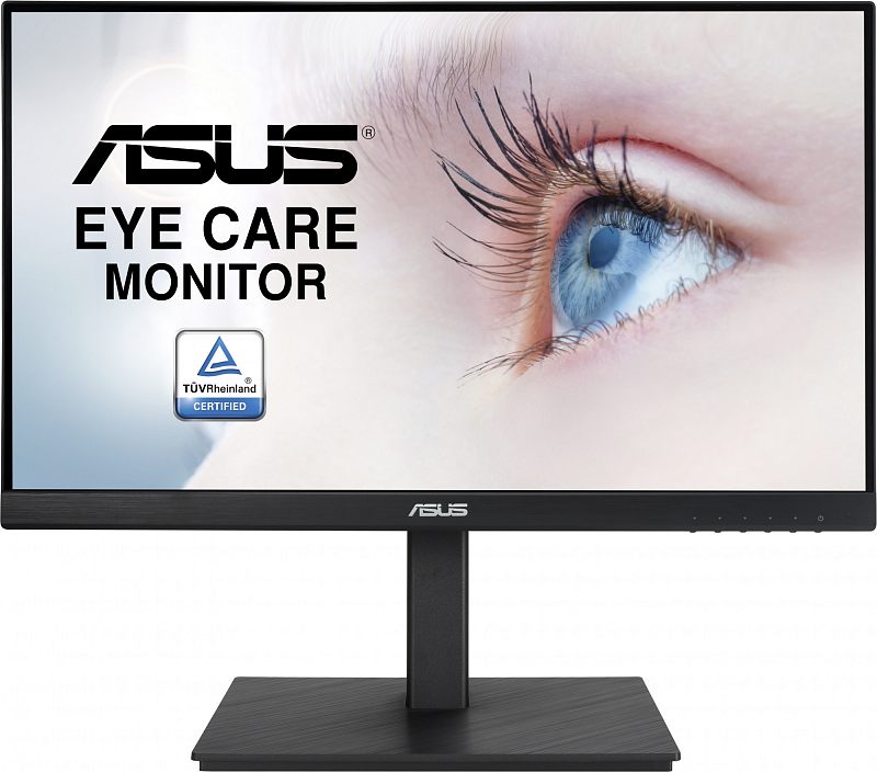 Фото-1 Монитор Asus VA229QSB, вид спереди: на экране надпись ASUS Eye Care Monitor и значок TÜV Rheinland, тонкие чёрные рамки и логотип ASUS снизу; важно для визуальной идентификации модели на странице товара.