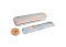 Фото-2 Ламинатор Office Kit L2307R, комплект: белый ламинатор с оранжевой окантовкой, прозрачный резак-линейка с разметкой и оранжевой кареткой, оранжевый обрезчик углов с металлическим ножом. Контекст: предметная раскладка на белом фоне. Важно для страницы: показывает состав комплекта и аксессуары для обрезки.