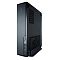 Фото-4 Корпус Fractal Design Node 202, вид сзади-сбоку в вертикальной установке: чёрный корпус с крупной нижней вентиляционной решёткой и блоком портов на передней кромке (USB и аудио), боковая стенка с перфорацией; фото показывает расположение разъёмов и отверстий вентиляции корпуса.