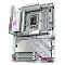 Фото-3 Материнская плата Gigabyte Z890 AORUS ELITE X ICE, ракурс под углом: видны радиаторы вокруг сокета LGA1851, слоты PCIe и крупный кожух M.2, подсвеченная зона на нижнем краю; важно для страницы &mdash; показывает высоту радиаторов и расположение слотов.