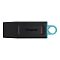 Фото-2 USB‑накопитель Kingston DataTraveler Exodia 64GB, вид сверху: чёрный пластиковый корпус с надписью Kingston и отметкой 64GB, голубая петля‑кольцо, на белом фоне — чтобы увидеть маркировку и цветовые элементы на странице товара.