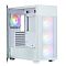 Фото-7 Корпус Zalman S5 Neo White, открытая стеклянная боковая панель на петлях: видны три фронтальных вентилятора с подсветкой и задний вентилятор, доступ к зоне материнской платы &mdash; показывает способ открытия боковой панели для обслуживания.