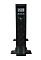 Фото-7 ИБП Systeme Electric Smart-Save Online SRT G2 1000 VA SRTSE1000RTXLIG2, фронтальный вид в tower-установке: узкая вертикальная лицевая панель с дисплеем сверху, тремя кнопками и фактурной решёткой, корпус установлен на опорах; фото показывает вариант вертикального использования товара.