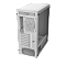 Фото-3 Корпус Raijintek Arcadia 41, вид сзади-слева: белая тыльная панель с местом под задний вентилятор, слотами расширения и нижним отсеком под блок питания, через стекло виден внутренний отсек; фото показывает компоновку задней стороны белой версии для страницы товара.