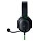 Фото-3 Гарнитура Razer BlackShark V2 X RZ04-03240100-R3M1, боковой вид левой чашки. На фото показаны чёрная чашка с логотипом Razer, зелёная петля крепления, микрофон на гибкой штанге и метка R на оголовье. Изображение помогает рассмотреть профиль корпуса и крепление чашки.