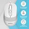 Фото-6 Проводная мышь A4Tech Fstyler FM10 White, информационный баннер с видом сверху; на фото мышь белого цвета и пиктограммы с подписями 1600 DPI, нескользящая поверхность корпуса и колесо 4D-прокрутки; изображение показывает основные функции товара на странице.