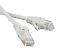 Фото-2 Патч-корд Lanmaster UTP Cat 5e TWT-45-45-2.0-GY, серый, 2 м — крупный план двух коннекторов RJ45 под углом; видны прозрачные штекеры, контактные пины и литые серые колпачки. Изображение показывает конструкцию подключений для страницы товара.