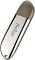 Фото-5 USB‑накопитель Netac U352 64GB (NT03U352N), серебристый с бежевым колпачком &mdash; крупный план под углом: логотип Netac, отверстие под кольцо и скруглённый торец, на белом фоне; важно для страницы, чтобы рассмотреть торец и крепление.