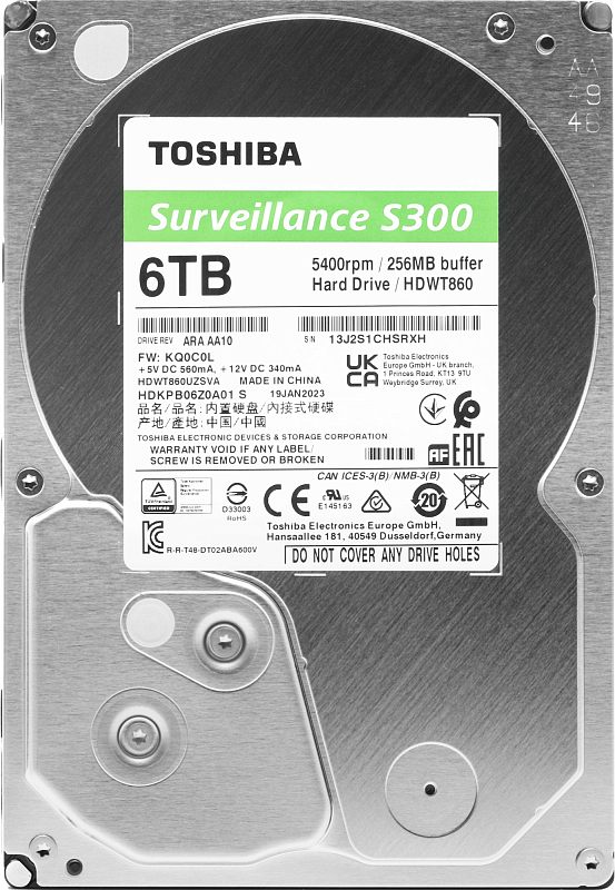 Фото Диск HDD Toshiba S300 SATA 3.5" 6 ТБ, HDWT860UZSVA