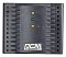 Фото-2 Стабилизатор напряжения Powercom TCA-3000 — фронтальный вид панели; по центру три индикатора (жёлтый/зелёный/жёлтый) и рельефные направляющие, внизу логотип PCM; помогает распознать индикацию состояния.