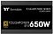 Фото-3 Блок питания Thermaltake Toughpower SFX 650W, боковая сторона корпуса. Видны чёрная боковая наклейка с обозначением Toughpower SFX 650W и значок 80 Plus Gold на гладкой панели. Фото важно для страницы, потому что показывает маркировку серии и мощности.