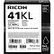 Фото-3 Гелевый картридж Ricoh GC 41KL 405765, крупный план фронтальной стороны коробки; видны обозначение 41KL, надписи Black и GC 41KL, штрихкоды и совместимые серии, фото важно для страницы товара как читаемая маркировка модели и цвета.