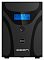 Фото-8 ИБП Ippon Smart Power Pro II 1600, фронтальный вид; лицевая панель с синим LCD-дисплеем, круглой кнопкой и двумя USB-портами под зарядку; чёрный корпус на светлом фоне для карточки товара и сравнения фронтальной панели.