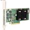 Фото-2 RAID‑контроллер Broadcom 9560-8i, вид сверху: зелёная плата PCI Express с чёрным радиатором по центру и внутренними разъёмами на правом краю; слева — перфорированная планка. Фото важно для страницы товара, так как показывает ориентацию разъёмов относительно слота PCIe.