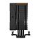 Фото-6 Кулер для процессора PCCooler RZ400 V2 BK, вид сбоку: установленный вентилятор слева, справа — секция радиатора, сверху чёрная крышка с оранжевой полосой. Видны проволочные скобы крепления вентилятора и пружины монтажного узла у основания. Цвет: чёрный с оранжевым акцентом; фото показывает боковой профиль и крепления.