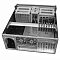 Фото-3 Корпус ExeGate Pro 4U4132-S rack, вид сверху со стороны задней панели: два установленных вентилятора с решётками, ряд заглушек слотов расширения, внутри видны корзины/направляющие под накопители; металлический, на белом фоне для карточки товара, чтобы оценить заднюю часть и внутреннюю компоновку.