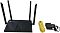Фото-4 Wi‑Fi роутер Origo OWR1830AXG, комплект на белом фоне; роутер с четырьмя антеннами, жёлтый Ethernet‑кабель и чёрный блок питания &mdash; важно для проверки комплектации.