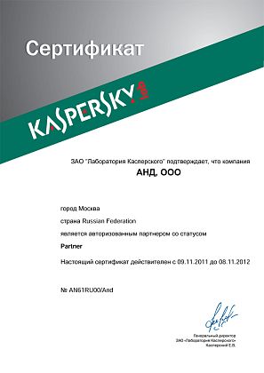 Авторизованный партнер Kaspersky lab со статусом Partner
