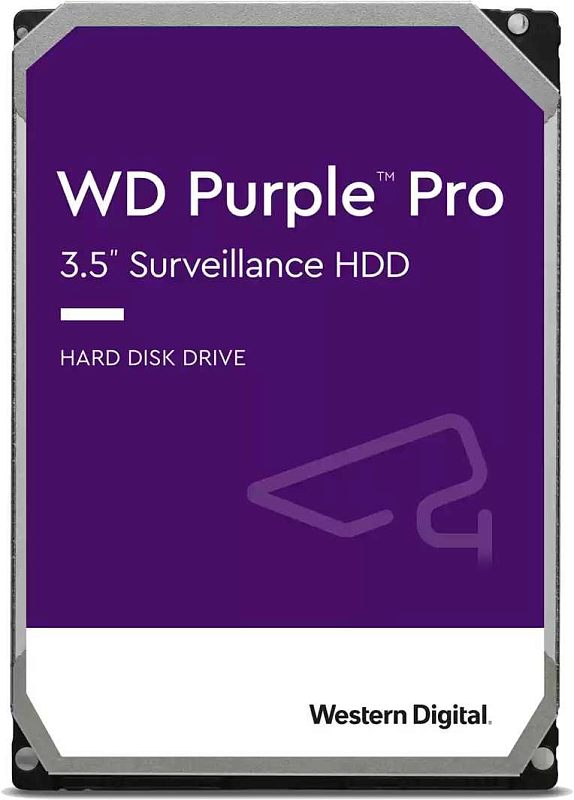 Фото-1 HDD Western Digital WD Purple Pro WD181PURP, вид спереди: фиолетовая лицевая этикетка «WD Purple Pro 3.5'' Surveillance HDD», внизу логотип Western Digital; фото фиксирует внешний вид лицевой стороны накопителя.