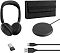 Фото-3 Наушники Jabra Evolve2 65 Flex, комплект на одном кадре: гарнитура, тёмно-серый мягкий футляр, круглая зарядная площадка, USB-адаптер и кабели USB-C и USB-A; фото показывает состав комплекта и аксессуары страницы товара.