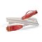 Фото-1 Патч-корд Hyperline UTP Cat 5e PC-LPM-UTP-RJ45-RJ45-C5E-2M-LSZH-WH, белый 2 м &mdash; крупный план кабеля, сложенного в петлю; видны два полупрозрачных красных коннектора RJ45, золотистые контакты и белая оболочка; изображение помогает различить цвет кабеля и исполнение разъёмов на странице товара.